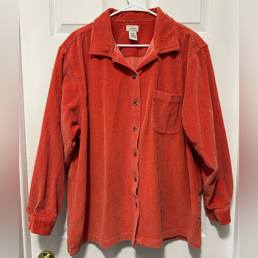 EUC 2XL LL Bean VTG Women’s Corduroy Button Down Shirt Top Orange 2XL